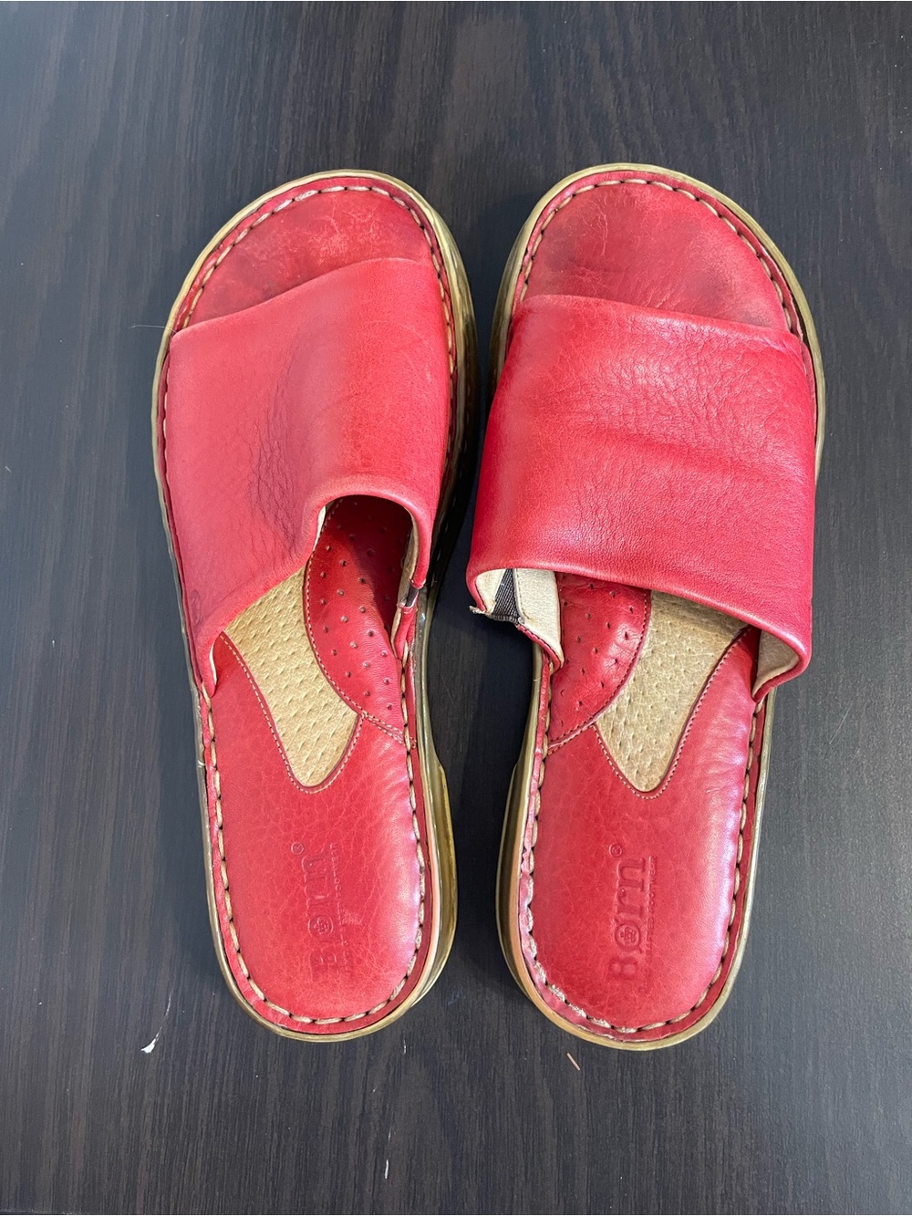 Born Red Leather Slide Mules for Women